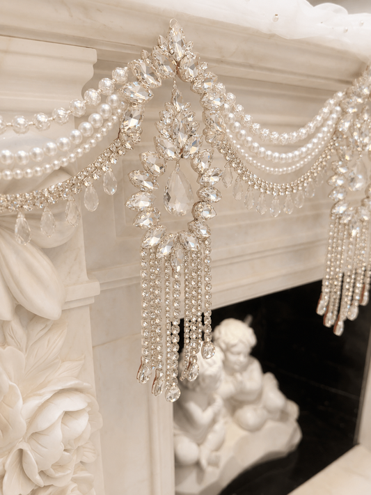 Crystal Garland Rhinestone Mantel Swag, Luxury Wedding Decor Crystal Chandelier Garland, Handmade Pearl Beaded Garland, Fireplace Decor