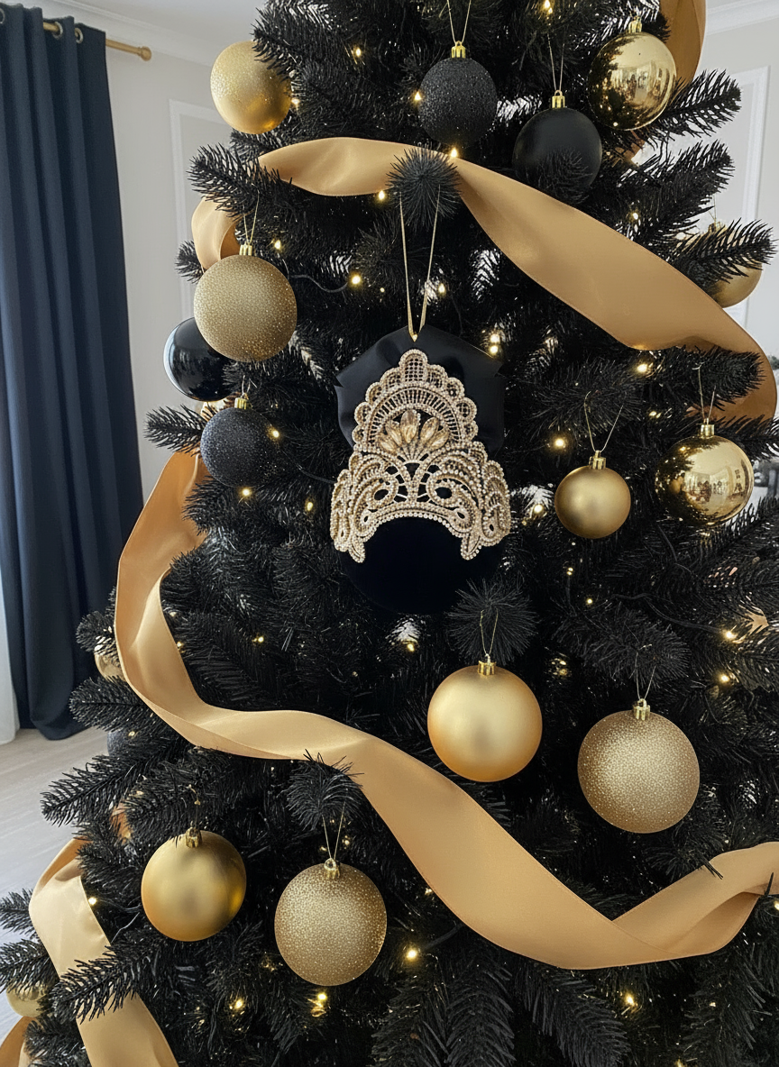 Handmade Black & Gold Christmas Ornament | Luxury Champagne Holiday Decor | Elegant Rhinestone Ornament by LaysDecor
