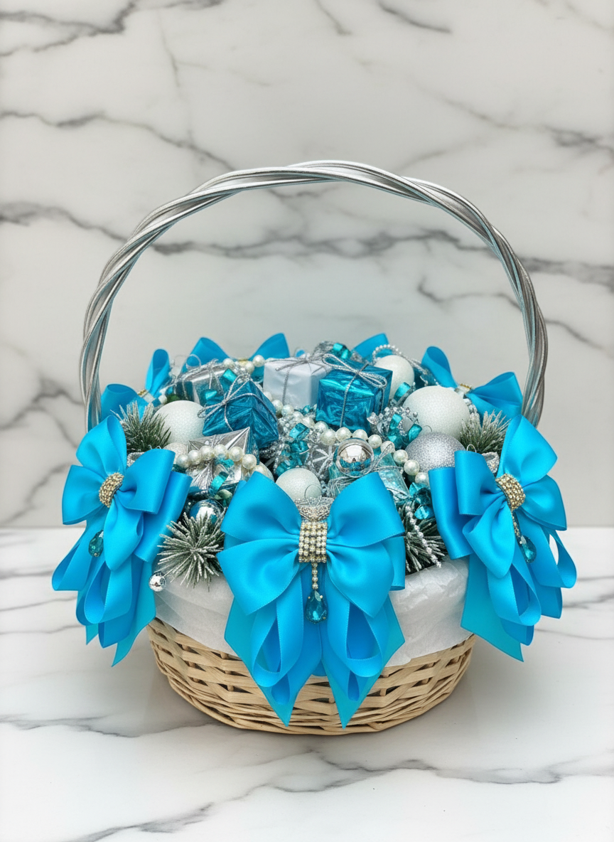 Blue Rhinestone Christmas Ornament | Handmade Satin Holiday Ornament | Elegant Christmas Decor