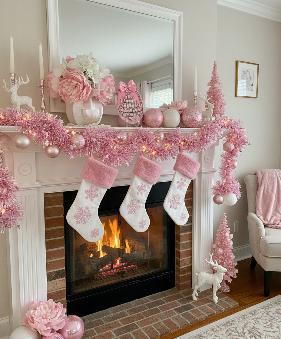 Handmade Pink Jeweled Tree | Velvet Rhinestone Holiday Decor | Framed Pink Christmas Tree by LaysDecor