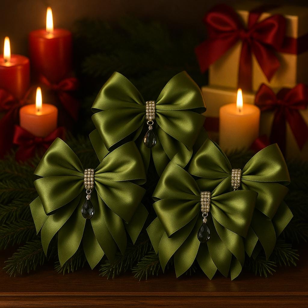 Moss Green Rhinestone Christmas Ornament: Handmade Holiday Tree Decor