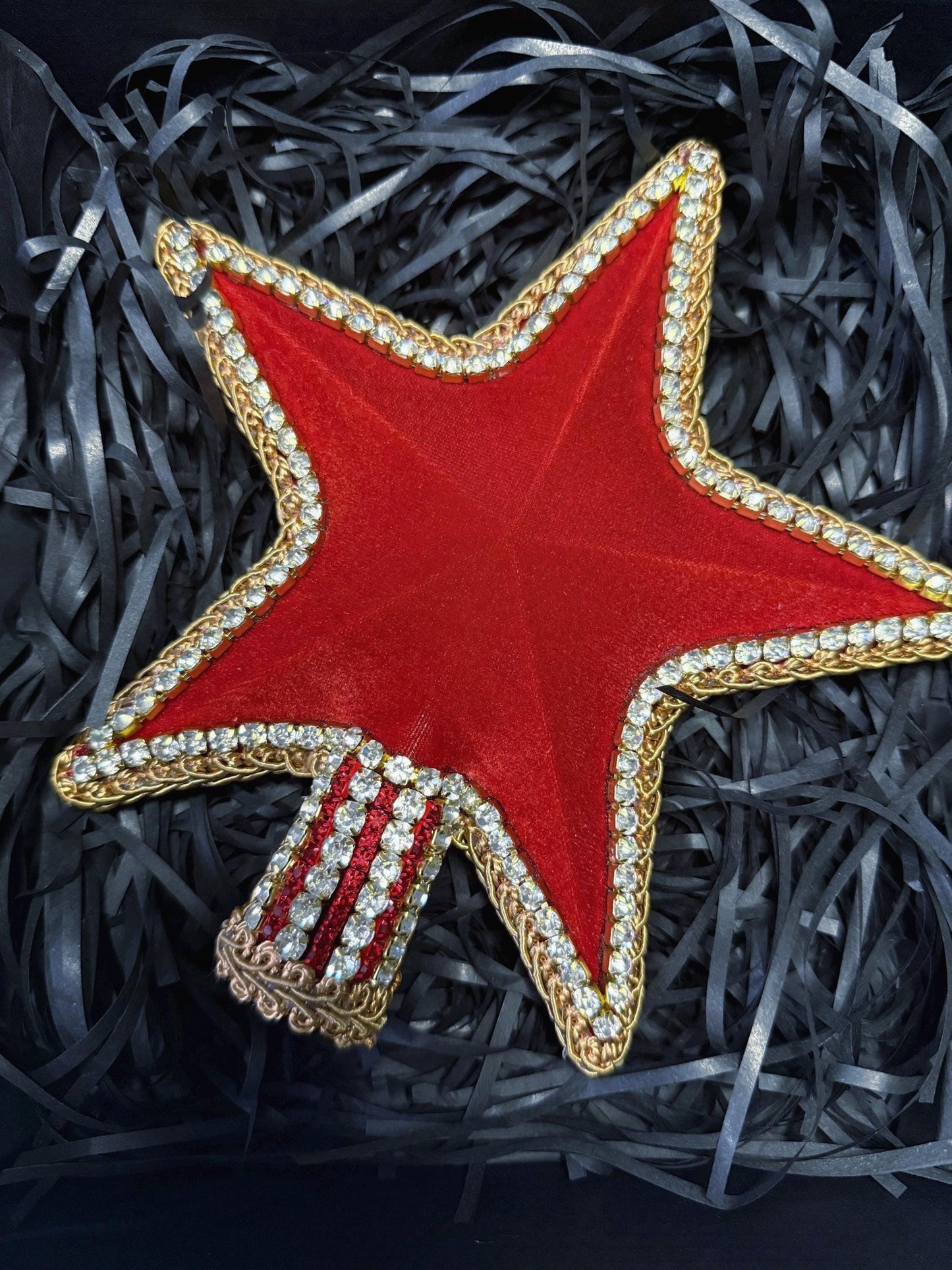 Luxury Jeweled Star Christmas Tree Topper: Red & Gold Holiday Decor