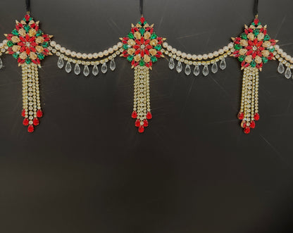 Luxury Red Green & Gold Jeweled Christmas Garland | Handmade Crystal Holiday Mantel Swag | Elegant Pearl Rhinestone Decor by LaysDecor