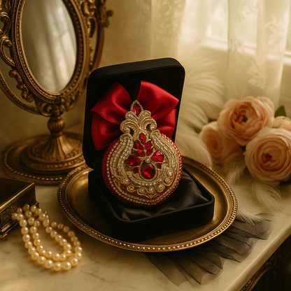 Handmade Red Velvet Christmas Ornament | Elegant Gold Rhinestone Bauble | Luxury Holiday Decor by LaysDecor