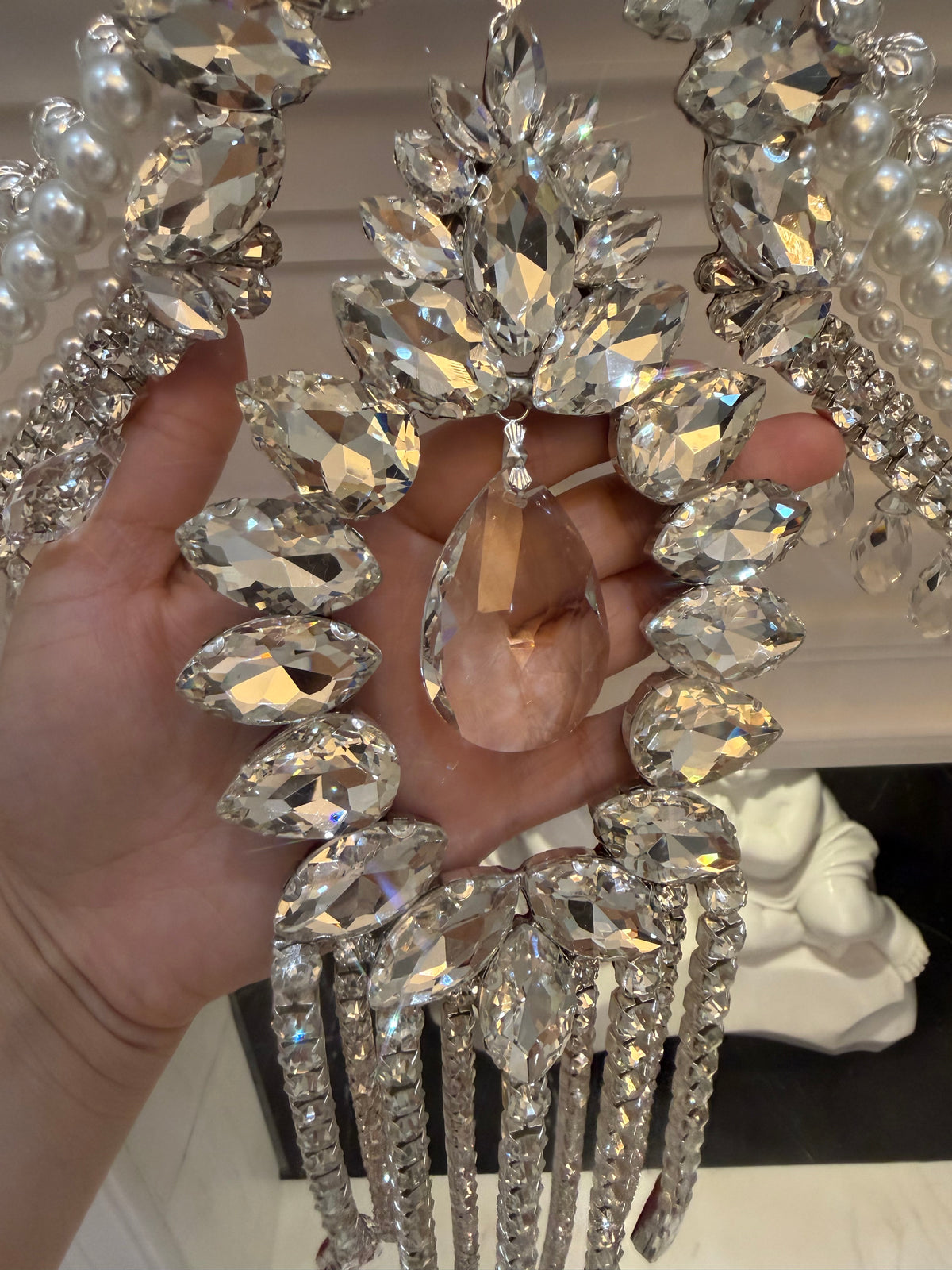 Crystal Garland Rhinestone Mantel Swag, Luxury Wedding Decor Crystal Chandelier Garland, Handmade Pearl Beaded Garland, Fireplace Decor