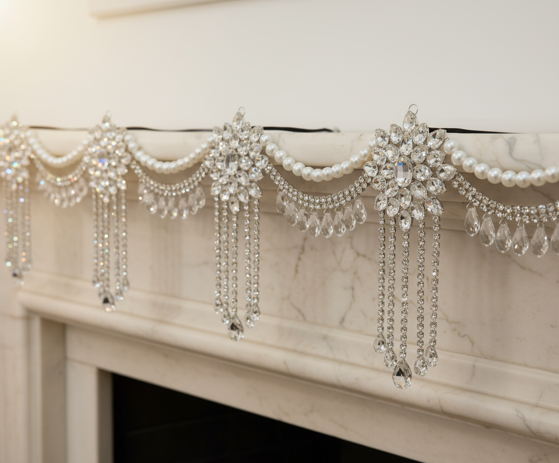 Luxury Crystal Mantel Garland | Rhinestone Fireplace Mantel Swag | Sparkly Christmas Garland | Elegant Handmade Holiday Decor