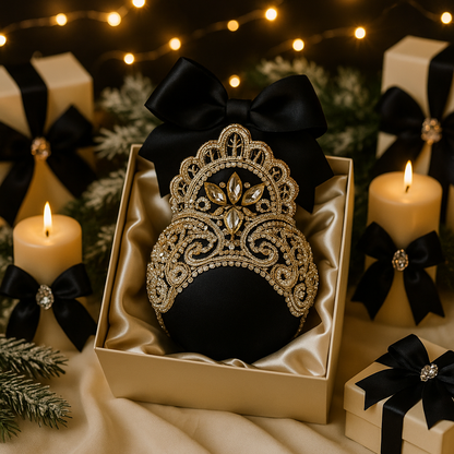 Handmade Black & Gold Christmas Ornament | Luxury Champagne Holiday Decor | Elegant Rhinestone Ornament by LaysDecor