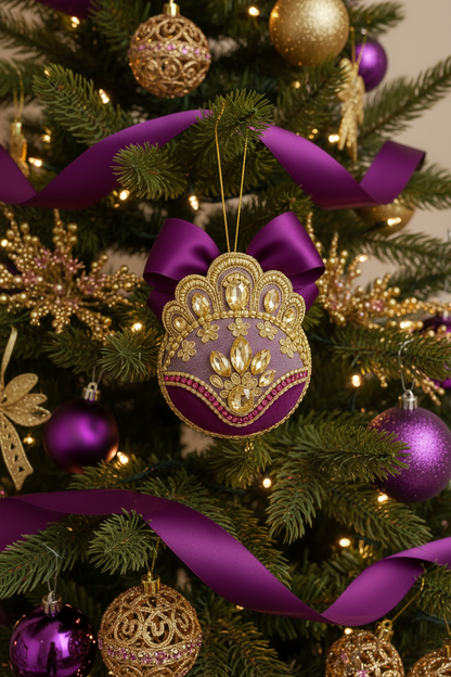 Handmade Amethyst Velvet Christmas Ornament | Purple Rhinestone Holiday Decor | Elegant Christmas Ornament by LaysDecor