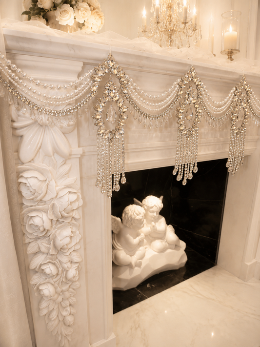Crystal Garland Rhinestone Mantel Swag, Luxury Wedding Decor Crystal Chandelier Garland, Handmade Pearl Beaded Garland, Fireplace Decor