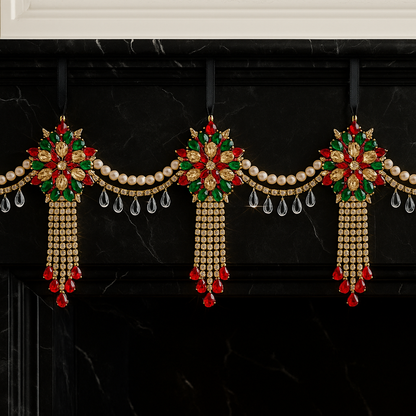Luxury Red Green & Gold Jeweled Christmas Garland | Handmade Crystal Holiday Mantel Swag | Elegant Pearl Rhinestone Decor by LaysDecor
