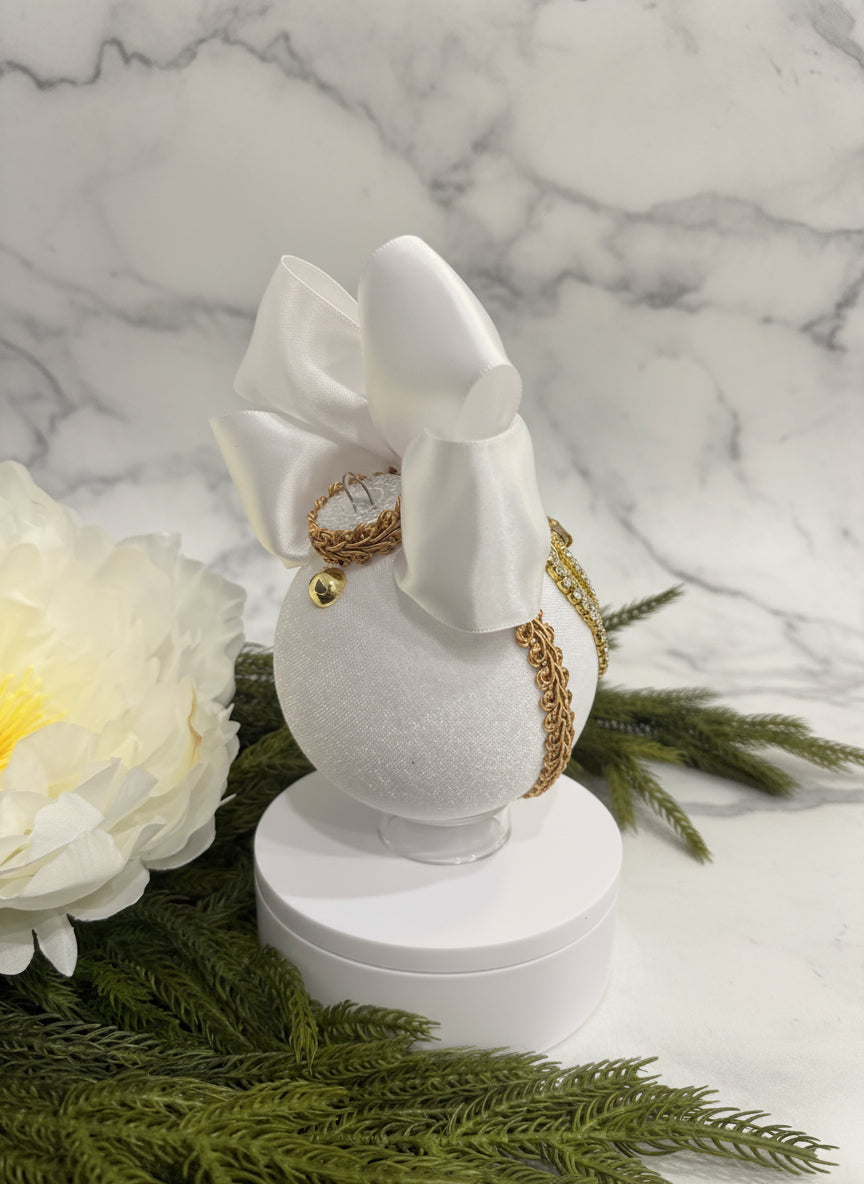 Handmade White Velvet Christmas Ornament | Gold & Champagne Holiday Decor | Luxury Elegant Bauble by LaysDecor