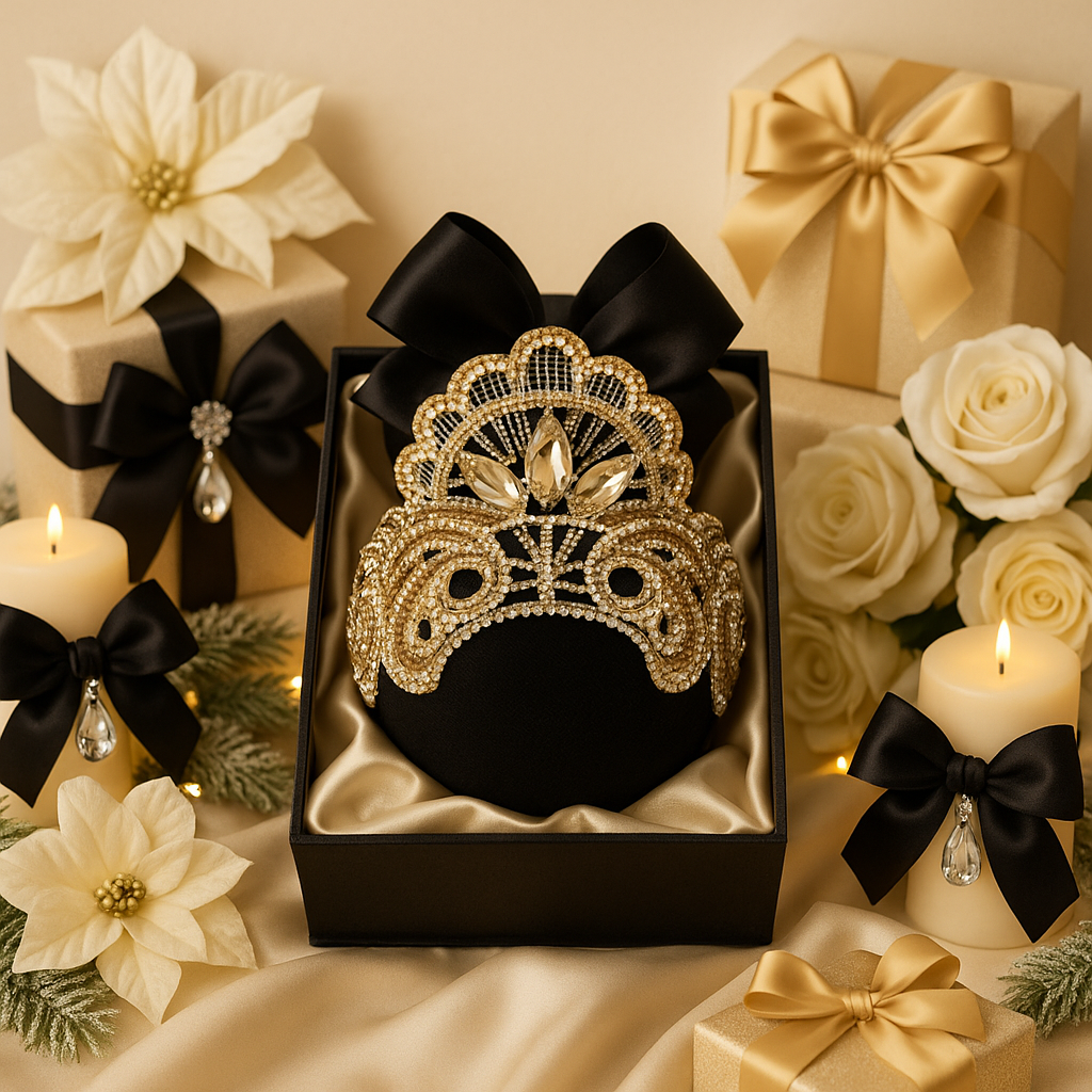 Handmade Black & Gold Christmas Ornament | Luxury Champagne Holiday Decor | Elegant Rhinestone Ornament by LaysDecor
