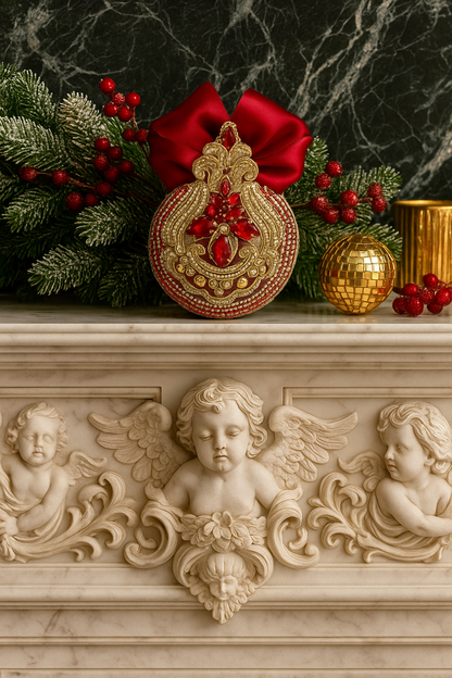 Handmade Red Velvet Christmas Ornament | Elegant Gold Rhinestone Bauble | Luxury Holiday Decor by LaysDecor