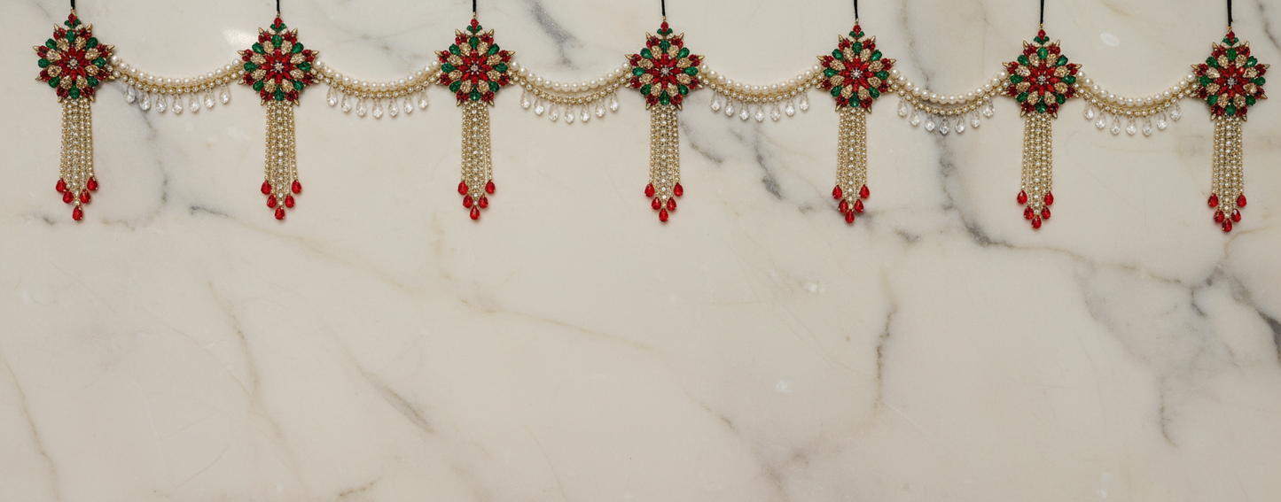 Luxury Red Green & Gold Jeweled Christmas Garland | Handmade Crystal Holiday Mantel Swag | Elegant Pearl Rhinestone Decor by LaysDecor
