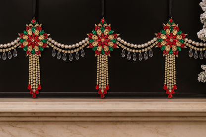 Luxury Red Green & Gold Jeweled Christmas Garland | Handmade Crystal Holiday Mantel Swag | Elegant Pearl Rhinestone Decor by LaysDecor