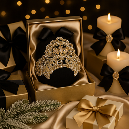 Handmade Black & Gold Christmas Ornament | Luxury Champagne Holiday Decor | Elegant Rhinestone Ornament by LaysDecor