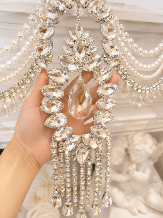 Crystal Garland Rhinestone Mantel Swag, Luxury Wedding Decor Crystal Chandelier Garland, Handmade Pearl Beaded Garland, Fireplace Decor