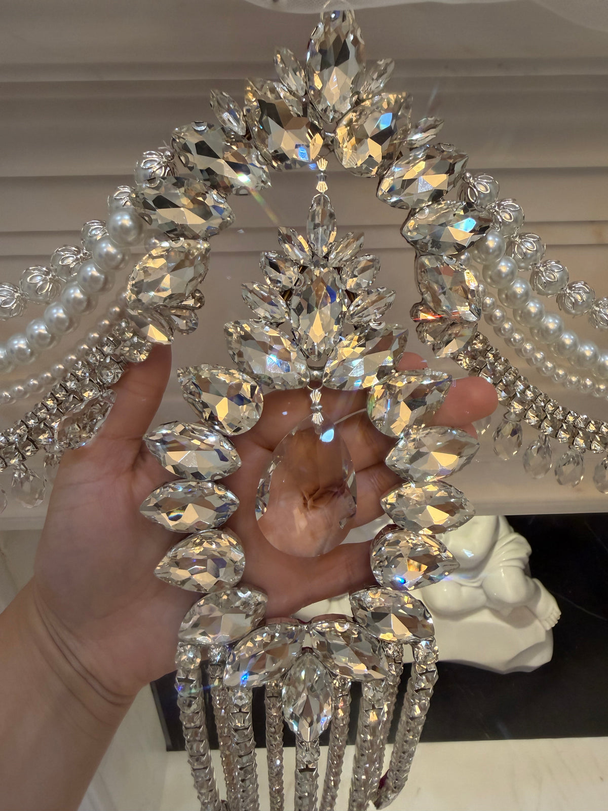 Crystal Garland Rhinestone Mantel Swag, Luxury Wedding Decor Crystal Chandelier Garland, Handmade Pearl Beaded Garland, Fireplace Decor
