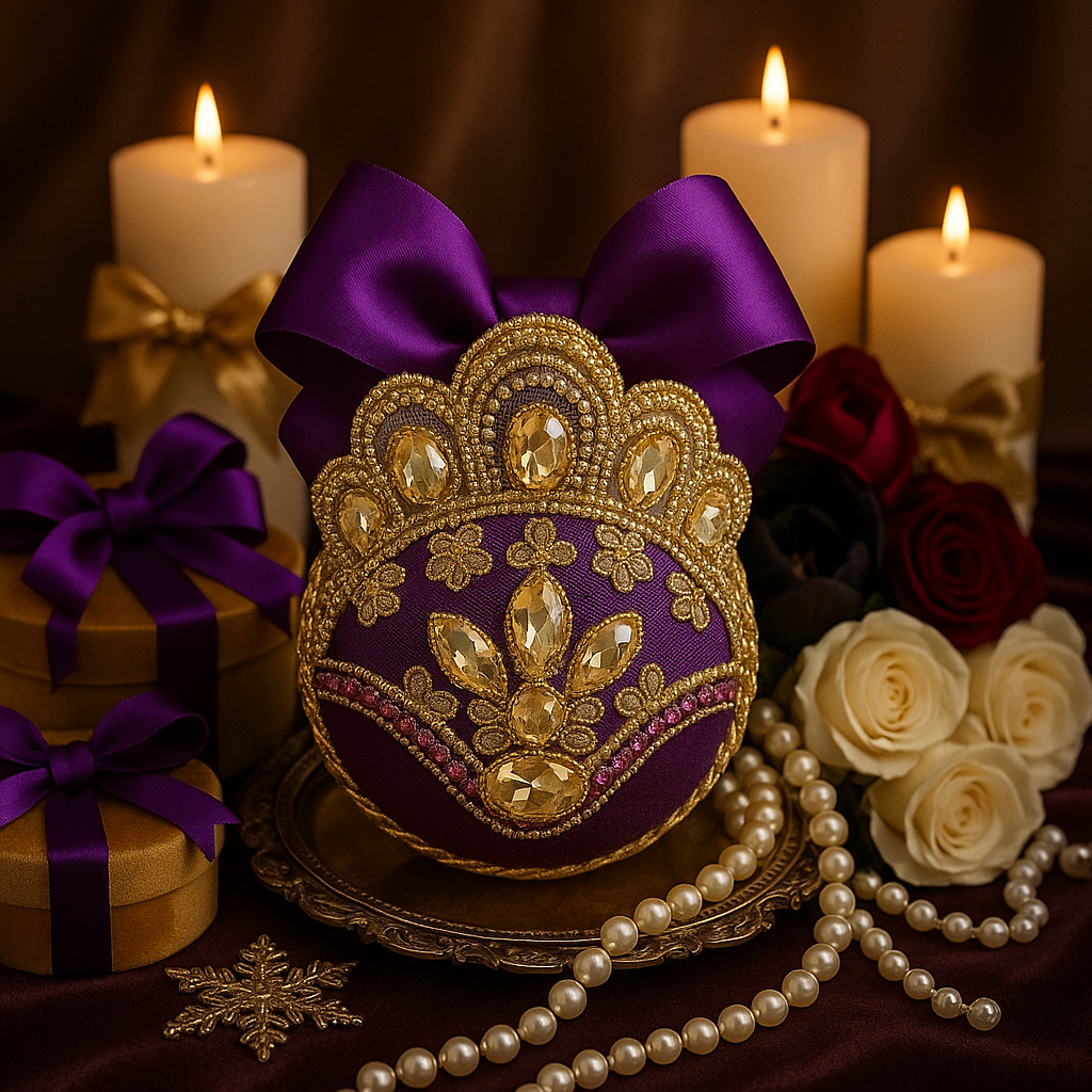 Handmade Amethyst Velvet Christmas Ornament | Purple Rhinestone Holiday Decor | Elegant Christmas Ornament by LaysDecor