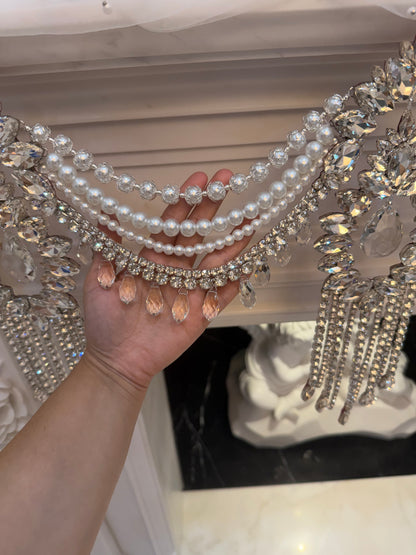 Crystal Garland Rhinestone Mantel Swag, Luxury Wedding Decor Crystal Chandelier Garland, Handmade Pearl Beaded Garland, Fireplace Decor