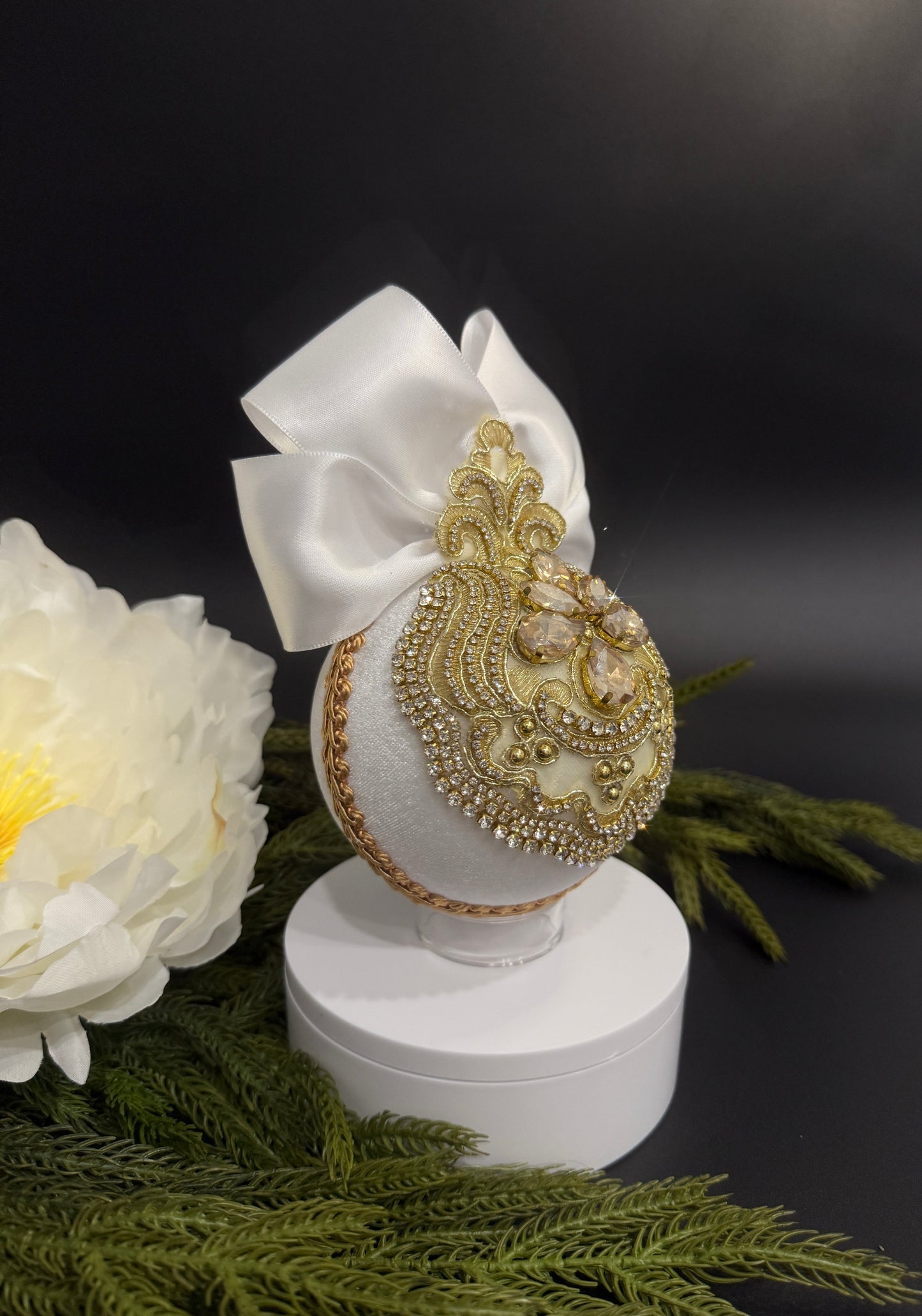 Handmade White Velvet Christmas Ornament | Gold & Champagne Holiday Decor | Luxury Elegant Bauble by LaysDecor