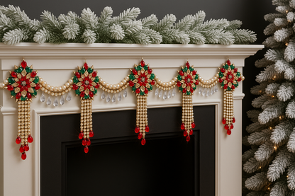 Luxury Red Green & Gold Jeweled Christmas Garland | Handmade Crystal Holiday Mantel Swag | Elegant Pearl Rhinestone Decor by LaysDecor