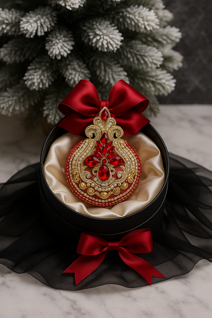 Handmade Red Velvet Christmas Ornament | Elegant Gold Rhinestone Bauble | Luxury Holiday Decor by LaysDecor