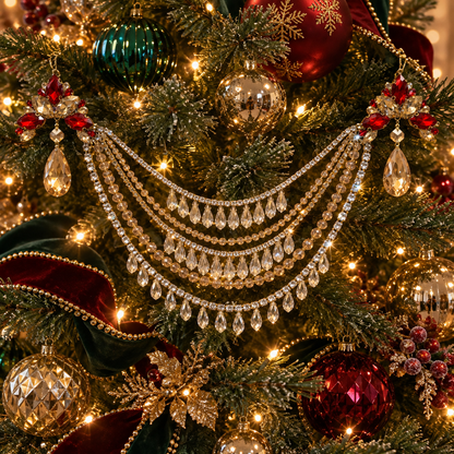 Jeweled Christmas Tree Swag, Crystal Mantel Garland, Fireplace Decor, Red Champagne Holiday Decor, Luxury Handmade Crystal Swag