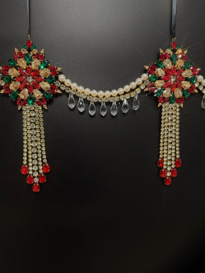 Luxury Red Green & Gold Jeweled Christmas Garland | Handmade Crystal Holiday Mantel Swag | Elegant Pearl Rhinestone Decor by LaysDecor