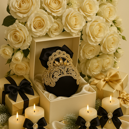 Handmade Black & Gold Christmas Ornament | Luxury Champagne Holiday Decor | Elegant Rhinestone Ornament by LaysDecor