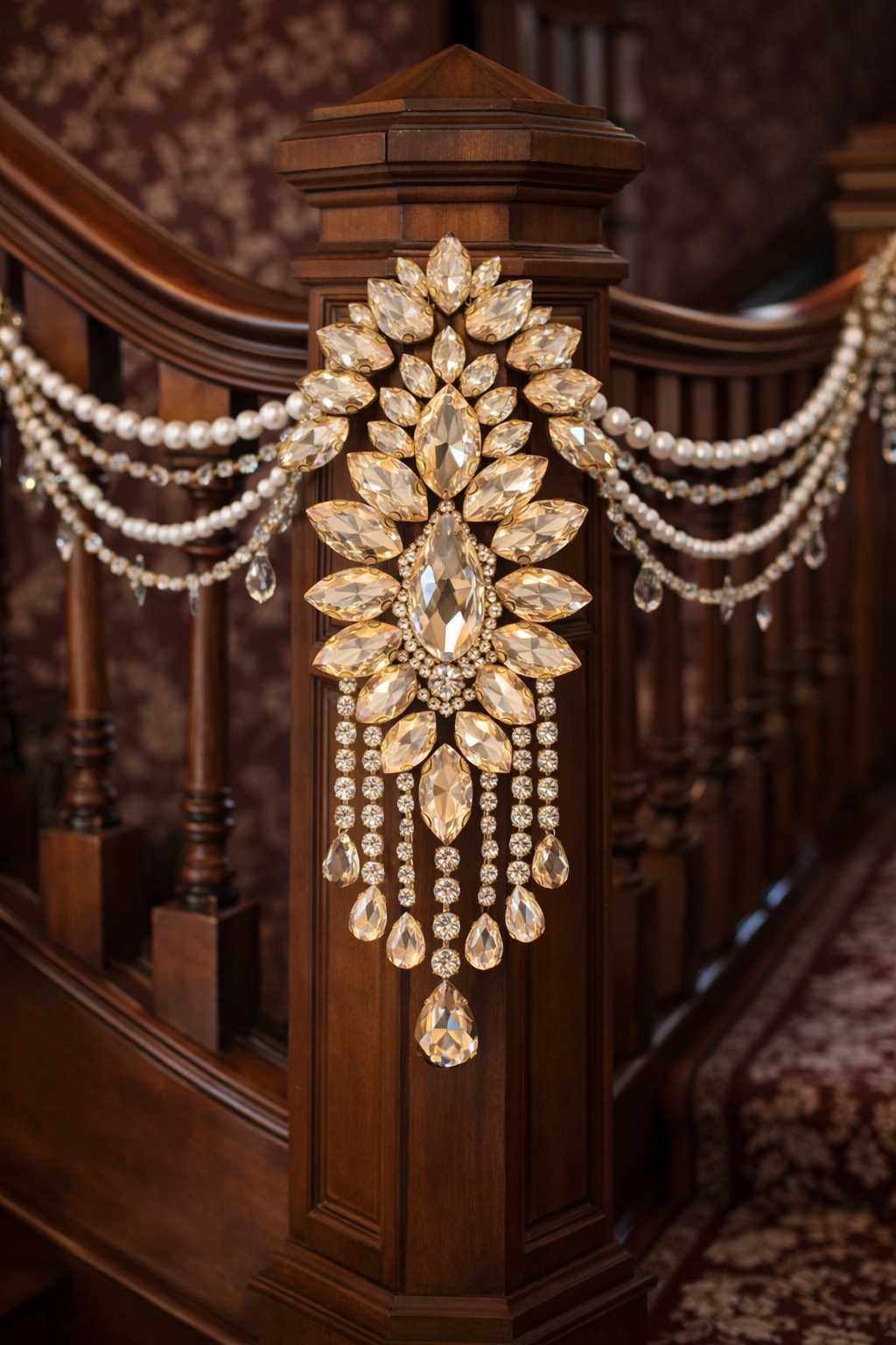 Custom Victorian Crystal Staircase Garland Set | Hand-Soldered Luxury Swags & Medallions | Heirloom Decor for Historic Homes