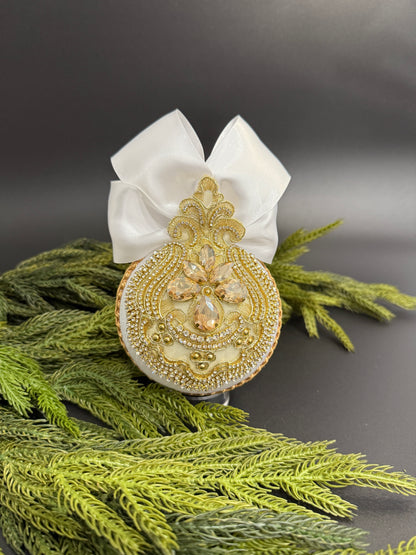 Handmade White Velvet Christmas Ornament | Gold & Champagne Holiday Decor | Luxury Elegant Bauble by LaysDecor