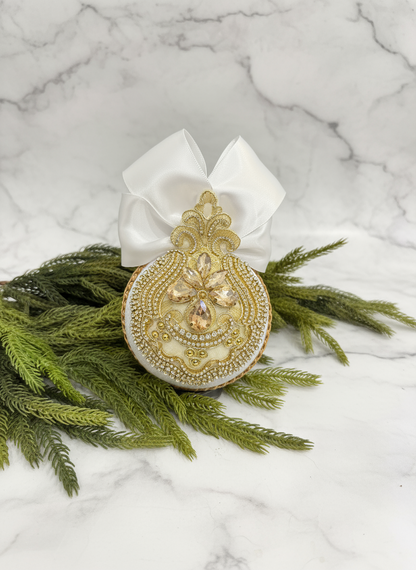 Handmade White Velvet Christmas Ornament | Gold & Champagne Holiday Decor | Luxury Elegant Bauble by LaysDecor