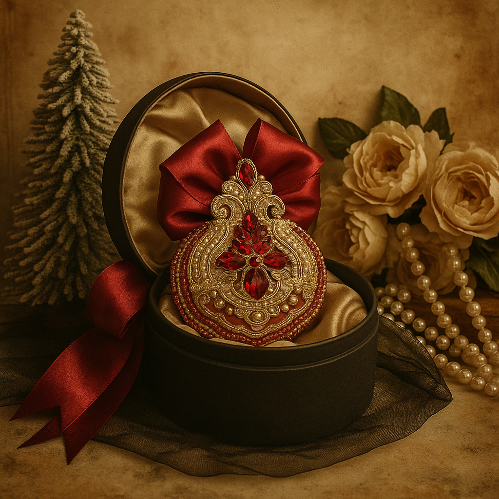 Handmade Red Velvet Christmas Ornament | Elegant Gold Rhinestone Bauble | Luxury Holiday Decor by LaysDecor