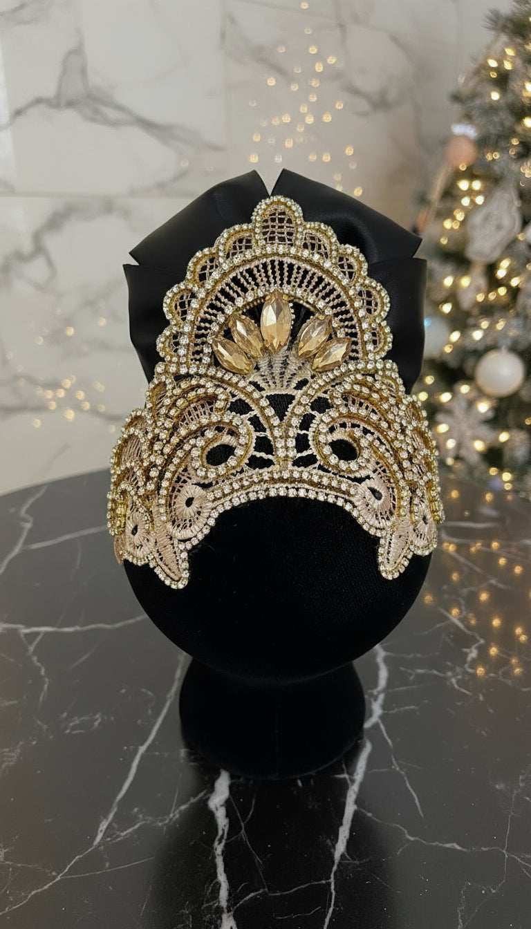 Handmade Black & Gold Christmas Ornament | Luxury Champagne Holiday Decor | Elegant Rhinestone Ornament by LaysDecor