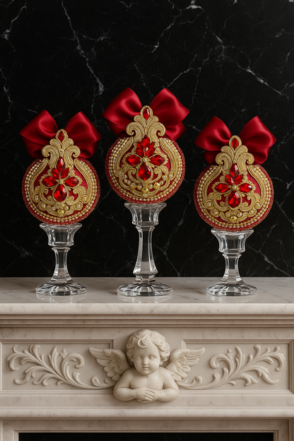 Handmade Red Velvet Christmas Ornament | Elegant Gold Rhinestone Bauble | Luxury Holiday Decor by LaysDecor