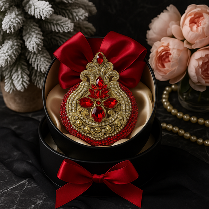 Handmade Red Velvet Christmas Ornament | Elegant Gold Rhinestone Bauble | Luxury Holiday Decor by LaysDecor