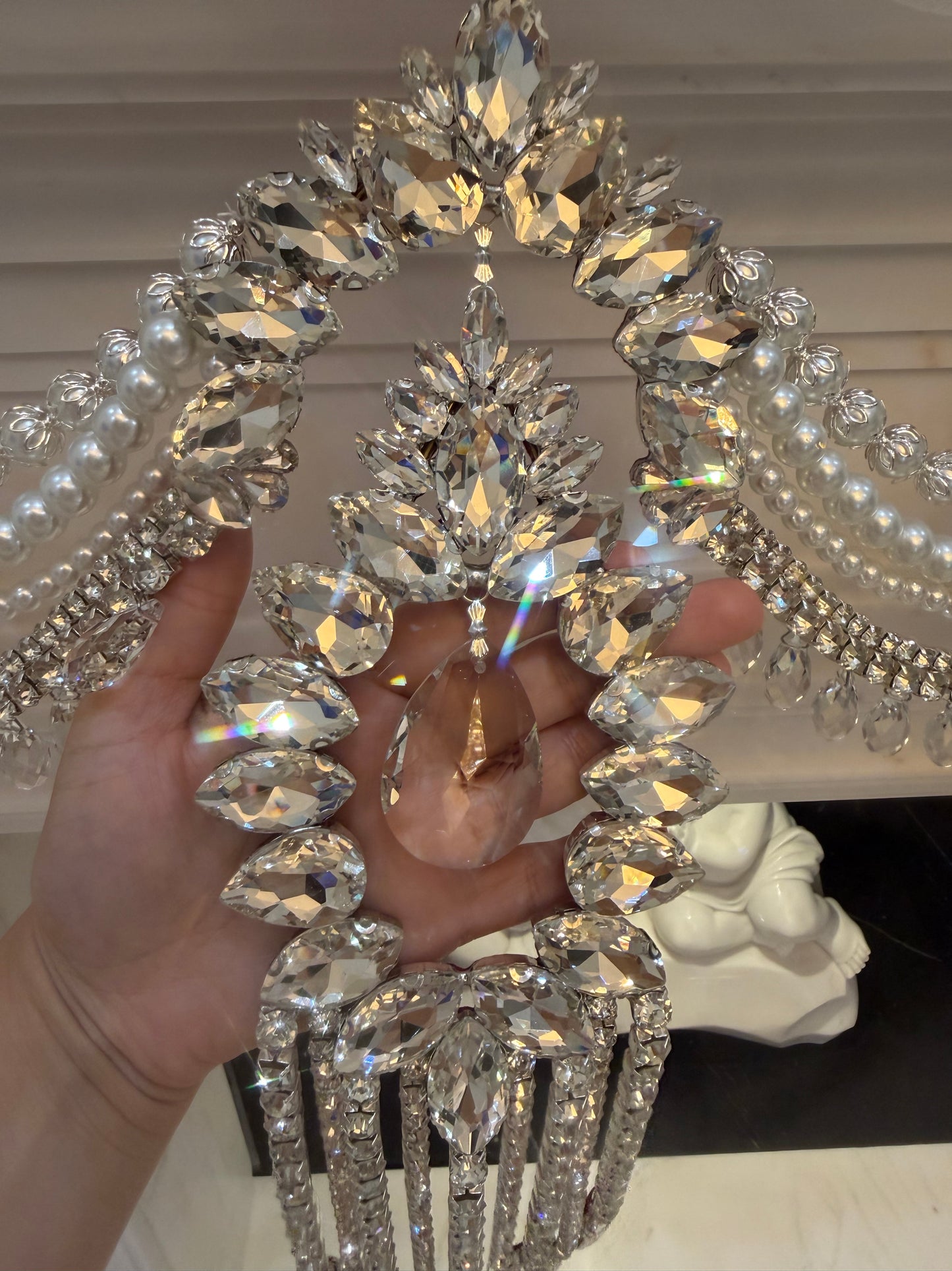 Crystal Garland Rhinestone Mantel Swag, Luxury Wedding Decor Crystal Chandelier Garland, Handmade Pearl Beaded Garland, Fireplace Decor