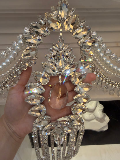 Crystal Garland Rhinestone Mantel Swag, Luxury Wedding Decor Crystal Chandelier Garland, Handmade Pearl Beaded Garland, Fireplace Decor