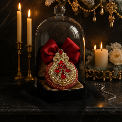 Handmade Red Velvet Christmas Ornament | Elegant Gold Rhinestone Bauble | Luxury Holiday Decor by LaysDecor