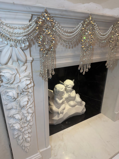 Crystal Garland Rhinestone Mantel Swag, Luxury Wedding Decor Crystal Chandelier Garland, Handmade Pearl Beaded Garland, Fireplace Decor