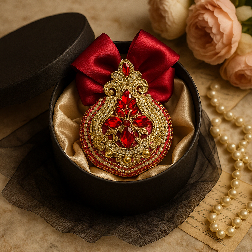 Handmade Red Velvet Christmas Ornament | Elegant Gold Rhinestone Bauble | Luxury Holiday Decor by LaysDecor