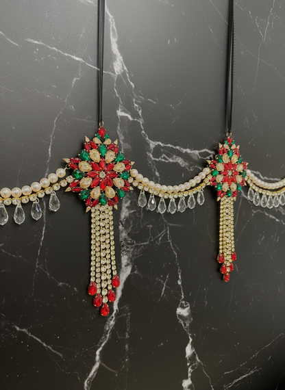 Luxury Red Green & Gold Jeweled Christmas Garland | Handmade Crystal Holiday Mantel Swag | Elegant Pearl Rhinestone Decor by LaysDecor