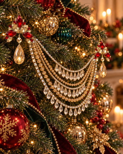 Jeweled Christmas Tree Swag, Crystal Mantel Garland, Fireplace Decor, Red Champagne Holiday Decor, Luxury Handmade Crystal Swag