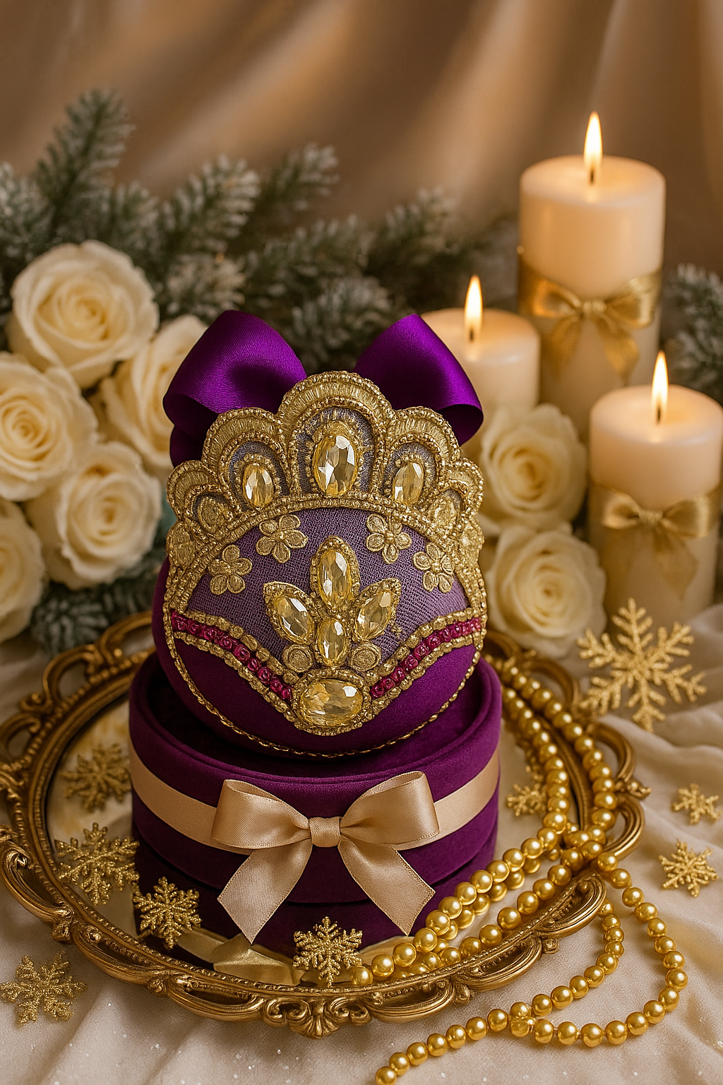 Handmade Amethyst Velvet Christmas Ornament | Purple Rhinestone Holiday Decor | Elegant Christmas Ornament by LaysDecor