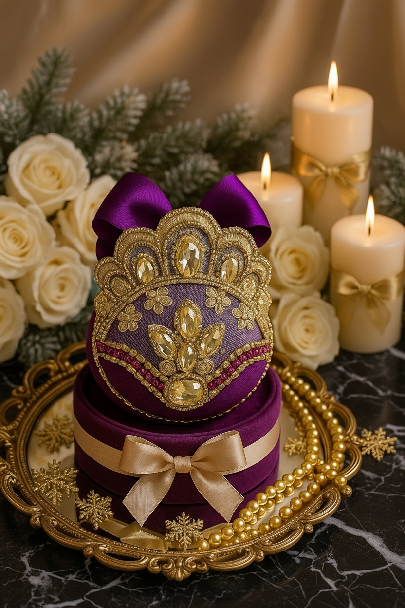 Handmade Amethyst Velvet Christmas Ornament | Purple Rhinestone Holiday Decor | Elegant Christmas Ornament by LaysDecor