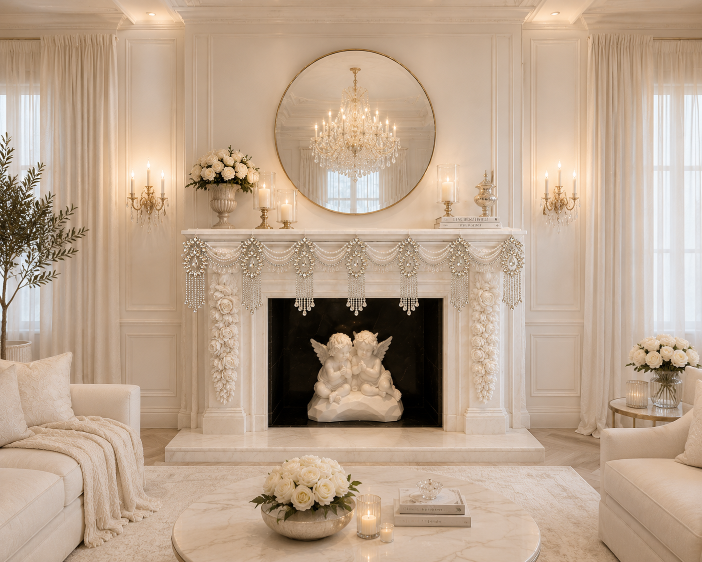 Crystal Garland Rhinestone Mantel Swag, Luxury Wedding Decor Crystal Chandelier Garland, Handmade Pearl Beaded Garland, Fireplace Decor