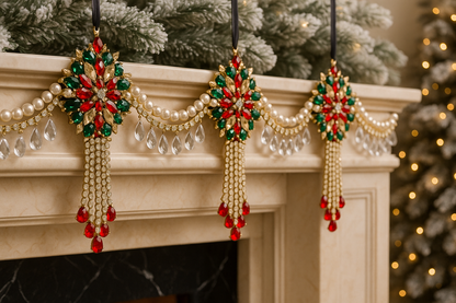 Luxury Red Green & Gold Jeweled Christmas Garland | Handmade Crystal Holiday Mantel Swag | Elegant Pearl Rhinestone Decor by LaysDecor