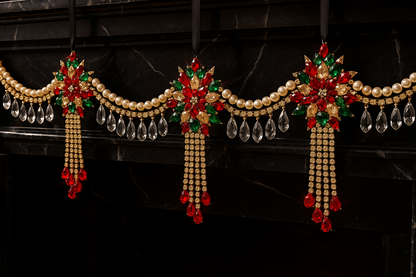 Luxury Red Green & Gold Jeweled Christmas Garland | Handmade Crystal Holiday Mantel Swag | Elegant Pearl Rhinestone Decor by LaysDecor