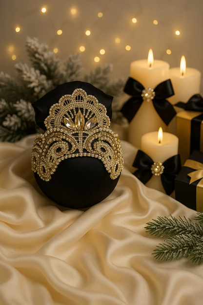 Handmade Black & Gold Christmas Ornament | Luxury Champagne Holiday Decor | Elegant Rhinestone Ornament by LaysDecor